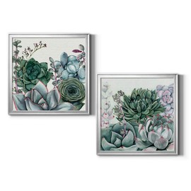 Abstract Wall Art, Wall Décor Canvas, Animals, Flowers, Coastal, Geometric, and Vibrant Colors, Ready to Hang - Silver Framed, Succulent Garden I 18X18