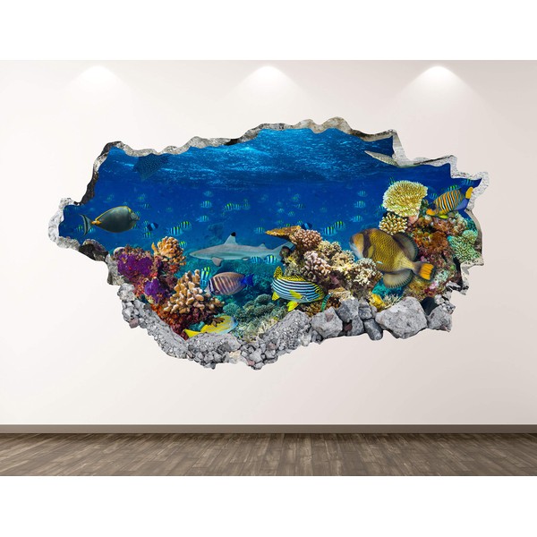 Aquarium Wall Decal Art Decor 3D Ocean Sticker Mural Kids Room Vinyl Custom Gift BL51 (70"W x 40"H)