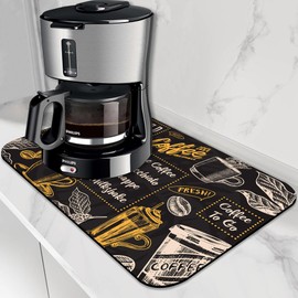 FTJHKUY Coffee Mat Vintage Coffee Poster Coffee Drying Mat,12"X19" Coffee Bar Mat for Kitchen Countertop Coffee Maker Coffee Pot Dish Drying Mat,Absorbent Hide Stains Rubber Backed Drying Mat