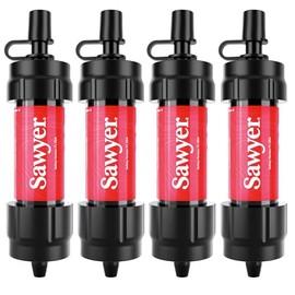 Sawyer Products SP1204 Mini Water Filtration System, Filter and Cleaning Plunger only, 4-Pack, Red