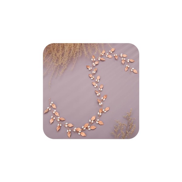 BERYUAN Pearls Leaves Wedding Hair Vine Rose Gold Leaf Bride