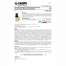 Caleffi Safety Valve for Sanitary Systems 3/4 Inch x 4 Bar, 531540