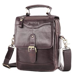 BAIGIO Men's Genuine Leather Shoulder Bag Messenger Briefcase CrossBody Handbag Satchel Travel bag, Type 6-dark Coffee