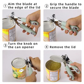 TWBNAD Can Opener, manual can openers safe for seniors, heavy duty can opener cuts smooth edge, handheld can opener, stainless steel handle easy to turn & replaceable spare cutting knife