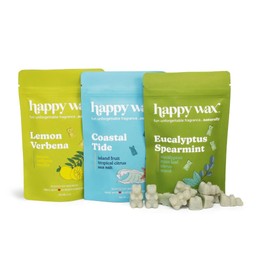 Happy Wax Fan Favorites Collection Scented Natural Soy Wax Melts – 6 Total Oz. of Scented Wax Melts, Collection Includes Lemon Verbena, Coastal Tide and Eucalyptus Spearmint