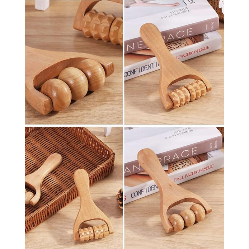 BPTRKOM Pack of 3 Wooden Massage Roller Fascia Roller with
