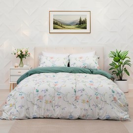 MAGRACE Duvet Cover King Size, Reversible Floral Rose Comforter Cover Set with Zipper Closure, Farmhouse Style 3 Pieces Botanical Patterns Soft Microfiber Bedding Set with 8 Ties