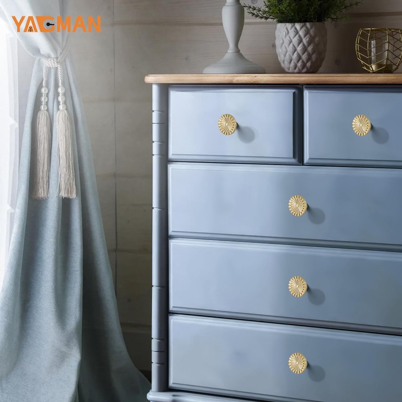 Yagman Brushed Gold Cabinet Knobs 10 Pack Round Sunflower Dresser