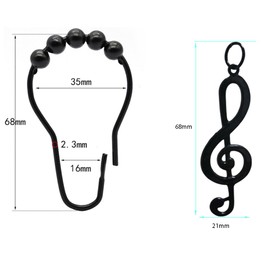 Black Music Shower Curtain Hooks Rings for Bathroom Shower Curtain Rods, Rustproof Metal Decorative Curtain Rings Set of 12 with Music Symbols Treble Clef Music Party Theme Decor Bathroom (Black)