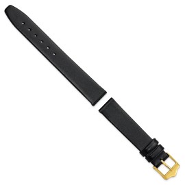 Unbranded 15mm 7.5" Flat Black Leather Gold-tone Buckle Watch Band