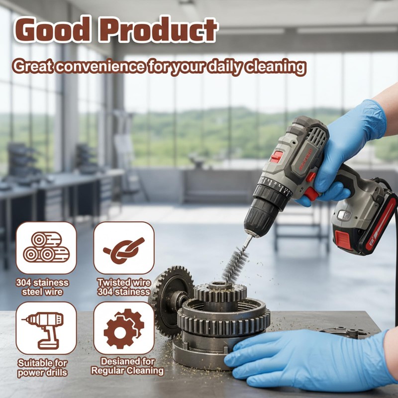 5 Pcs 1" Bore Brush for Drill Stainless Steel Round