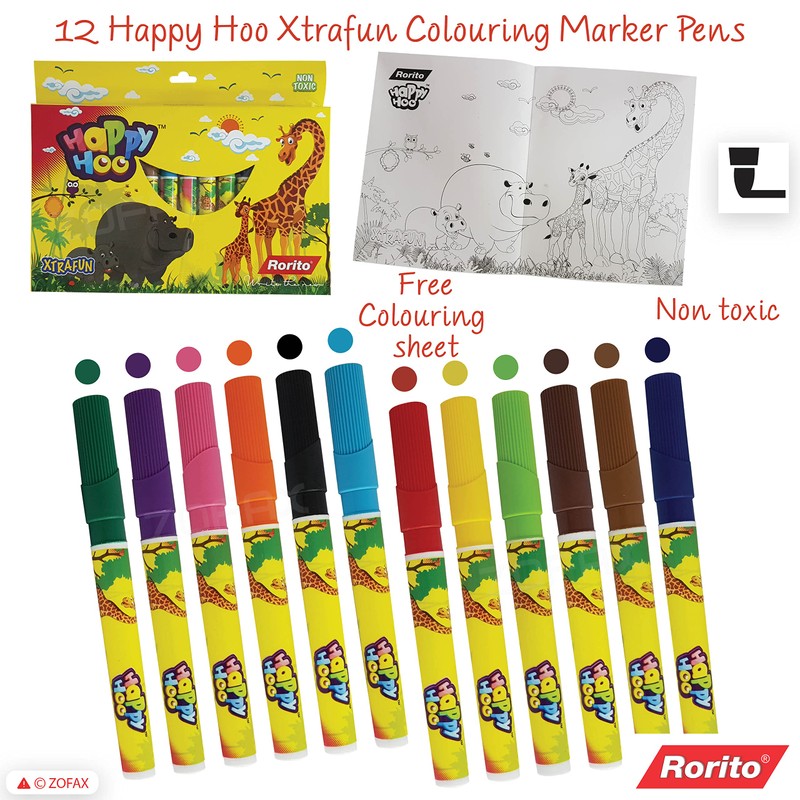 12 Vibrant Shades RORITO Happy Hoo Xtrafun Soft Colouring Marker
