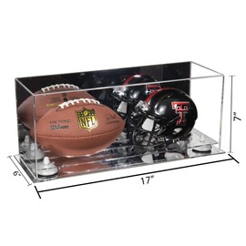 Better Display Cases Acrylic Mini - Miniature (not Full Size) Football and Helmet Display Case with Mirror Case, White Risers and Mirror Base (B46/A019)