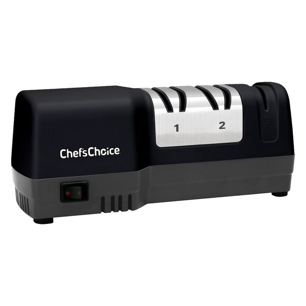 Chef’sChoice 250 Hybrid Knife Sharpeners uses Diamond Abrasives and Combines Electric and Manual Sharpening for 20-Degree Straight and Serrated Knives, 3-Stage, Black