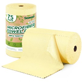 SOOWASH Microfiber Cleaning Cloths Roll, 75 Pack Tear Away Microfiber Towels Roll, 12" x 12" Lint Free Rags, Reusable Cleaning Cloths, Washable, Scratch Free,Ultra Absorbent Dish Rags(Yellow)