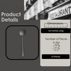 Steelite Round Bouillon Soup Spoons, Varick Malcolm Black Hammered Textured Handle, 18/10 Stainless Steel Utensils, Silverware for Commercial Foodservice Restaurant Use, 6.5" Long, Set of 12