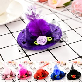 Patelai 12 Pieces Mini Hat Clips Tea Party Hats for Girls Fascinator Mini Hat Hair Clips with Ribbon Flowers Faux Feather Mesh Bow Barrette Hairpin for Girls Toddler Costume Accessory