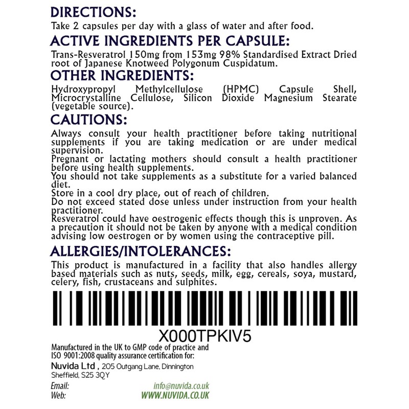 Resveratrol Capsules / 90 Targeted Release Capsules/Premium Resveratrol Supplement/Vegan and