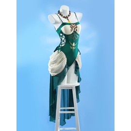 Haikyuu - Traje de baño de una pieza para mujer, diseño de anime con cordones, cintura hueca y collar, Verde, XL
