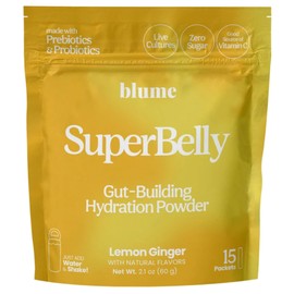 Blume SuperBelly Gut Building Hydration Powder with Prebiotics and Probiotics, 60g, Lemon Ginger / 60g (15 Packets)