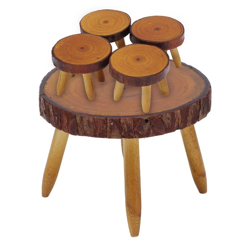 Dollhouse Wood Round Dining Table Chair Mini Miniature Dollhouse Furniture