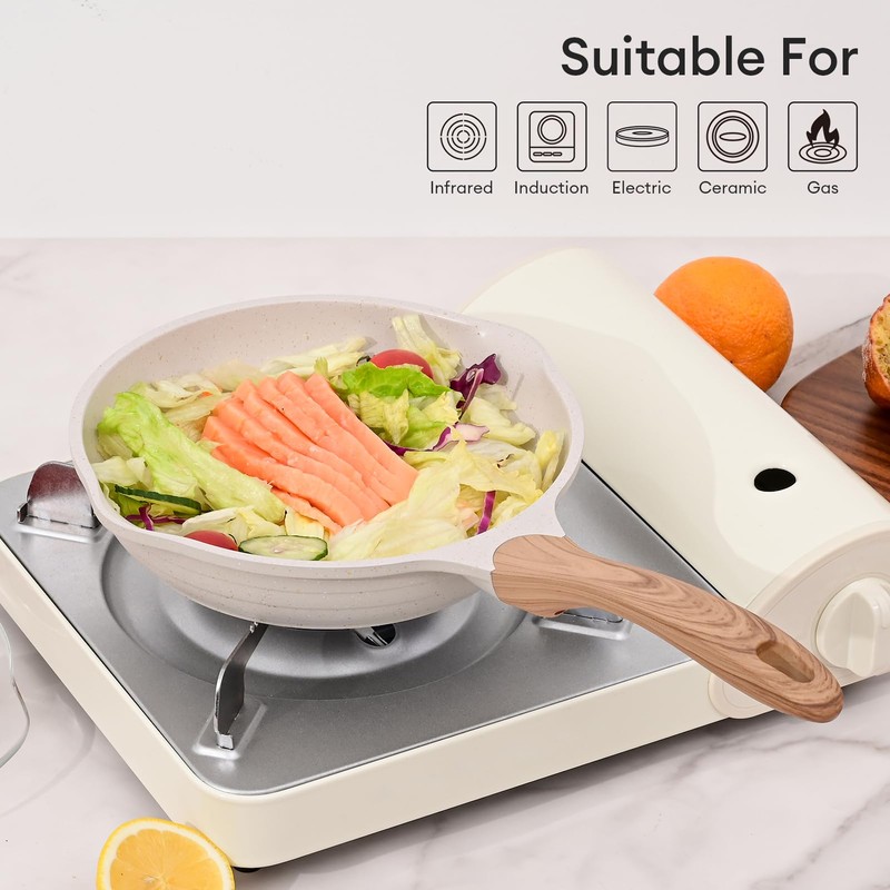 JEETEE 9.5 Inch Nonstick Frying Pan, Stone Coating Cookware, Nonstick