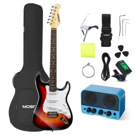 MOSEN 39in Full Size Beginner Electric Guitar Starter Kit, Beginner Starter, with Amplifier, SSS Pickups, Gig Bag, Pick, Tunner, Capo, Cable, Tremolo Bar, Wiping cloth - Sunburst