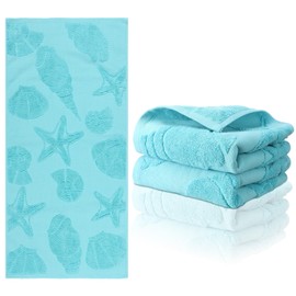 Fanfanwin 2 Pcs Ocean Hand Towels Set Summer Sea Starfish Shells Bathroom Towels Full Embossed Hand Towel Cotton Jacquard Weave Hand Towel Nautical Decorative Dish Towels for Kitchen12.6 x 28.35 Inch