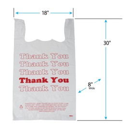 Large Plastic Thank You Bags (T-Shirt Bags) 18" x 8" x 30" - Case of 500 - Thickness .48mil HDPE- Perfect for Restaurants, Retail, Grocery, and Takeout