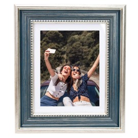 Beyond Your Thoughts 8x10 Picture Photo Frame(1 Pack Real Glass) Antique with Matted for 5X7 Blue Color, Vertical or Horizontal, Table Top and Wall Mounting Display