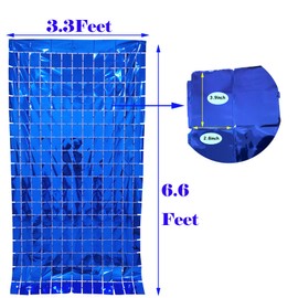 Prudance 2 Pcs Blue Foil Fringe Square Curtain Party Decorations,Sequin Square Curtain Photo Backdrop Props Suitable for Birthday Party Bachelorette Engagement Christmas New Years Decor (3.3 x 6.6 Ft)