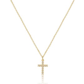 SCTHCS Cross Necklace for Women Dainty 14K Gold Plated Cross Pendant Charm Choker Zircon Necklaces Extenders Simple Trendy Religious Jewelry Womens Simple Cute Gold Gifts