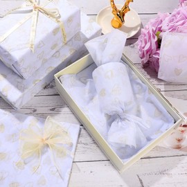 Pineraap Gold Heart Tissue Paper, 19.7 x 27.5 Inch White with Gold Heart Tissue Paper for Gift Bags Metallic Design Gift Wrapping Paper for Wedding Birthday Baby Shower - 28 Sheets