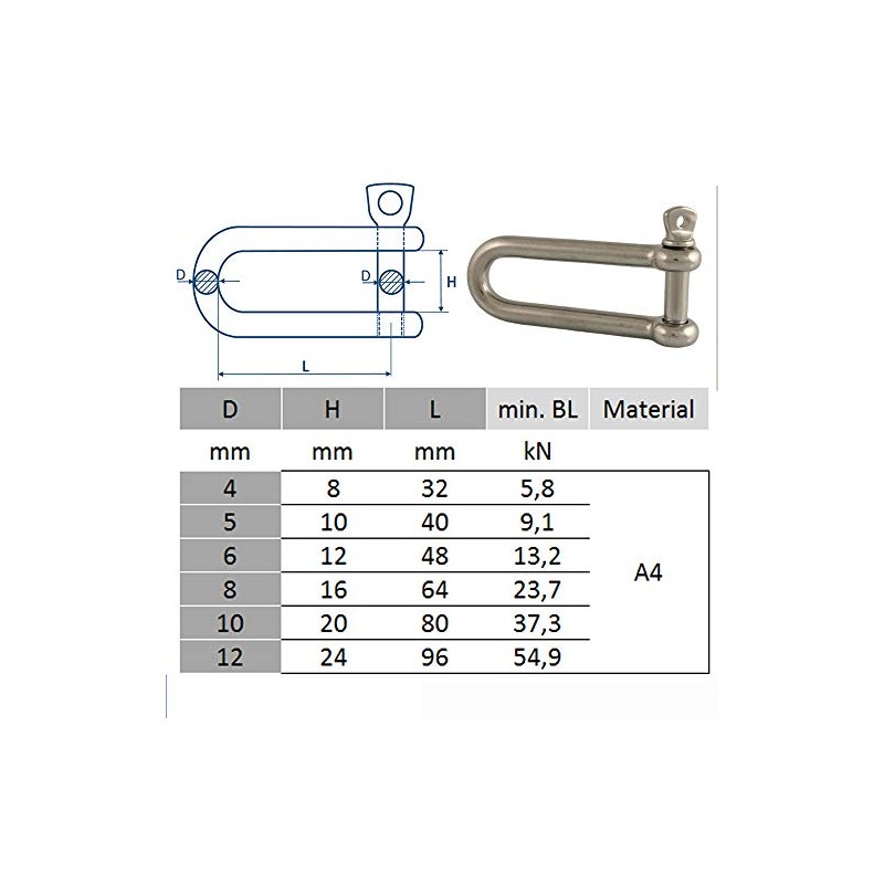 2 x Shackles Long Shape D = 5 x 10