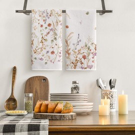 Artoid Mode Flowers Wildflower Fall Kitchen Towels Dish Towels, 18x26 Inch Quick Dry Microfiber Cloth Hand Towels for Kitchen Drying Set of 2