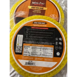 Bamboo Tree Spring Roll Rice Paper Wrappers/ Pandan/ Tumeric/Chilli - Banh Trang - Ruoc Say - Round-Tumeric 22cm- Vietnamese Farmer Brand