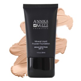 Annika Maya Mineral Foundation, Liquid to Powder Formula, Made in the USA (Porcelain (Light with Cool, Blue Undertones), 1 fl oz (30ml))