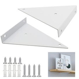 Pack of 2 Floating Shelf Brackets, Shelf Brackets Triangle White, Triangle Wall Brackets, Wall Mount Shelf, with Screws, for Living Room, Kitchen, Stable Load Capacity, 13 x 14 cm (White)
