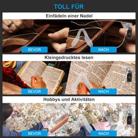 OKH 160% VergrößErungsbrillen-Set, FreihäNdige Lupenbrille für Naharbeit, Handwerk, Lesen, Hobbys (1 Pack Lupe mit Licht +1 Pack Lupe ohne Licht)