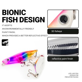 Fishing Lures Hard Bait Set, Green Scale Pattern, 5-Pack with Treble Hooks