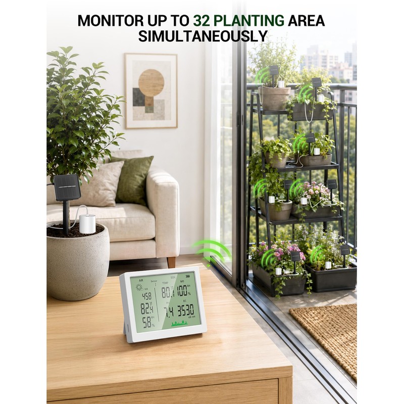 7-in-1 Wireless Soil Test Kit, Solar Powered Soil Moisture Meter
