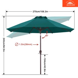 ABCCANOPY OLEFIN® 5-Year No Fading 9FT Patio Umbrella, Outdoor Table Umbrella with 8 Sturdy Ribs for Deck, Backyard, Yard (Turquoise)