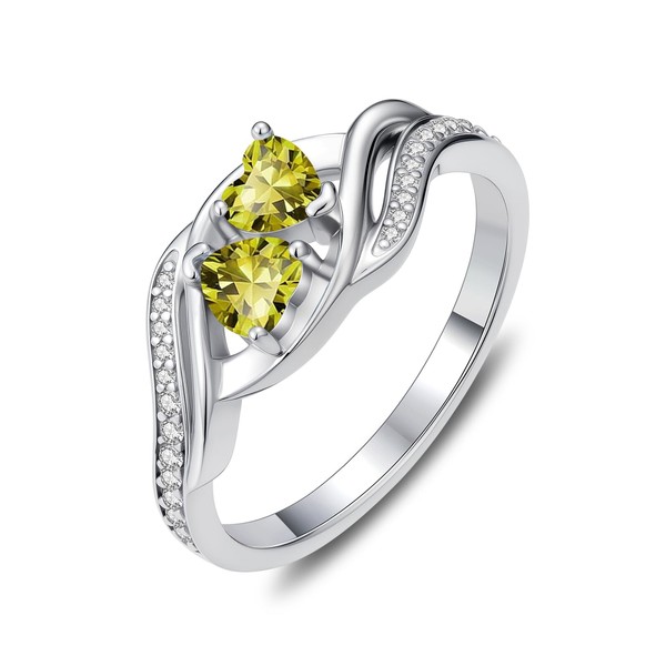 Peridot Rings for Women Heart Branch Statement Promise Band August