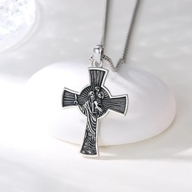 YEESIA Saint Christopher Necklace for Men 925 Sterling Silver Saint Christopher Cross Chain Amulet Pendant Necklace Christian Travel Protection Jewellery Gifts for Men, Sterling Silver, No Gemstone