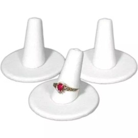 FindingKing 3 White Faux Leather Ring Finger Display Jewelry