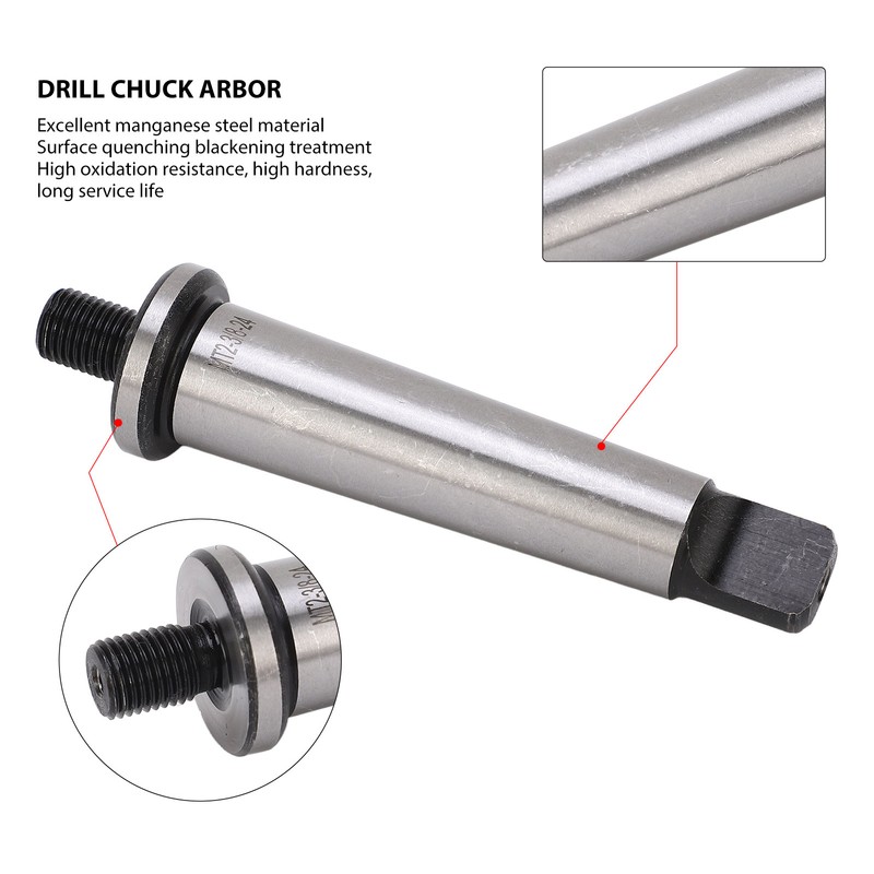 Drill Chuck Arbor MT2 Shank to 3/8in‑24 Threaded Hardened Morse