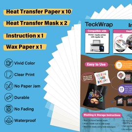 TECKWRAP Premium Inkjet T Shirt Heat Transfer Paper A4 x 10 Sheets for Dark or Light Fabric Iron On Transfer Paper 210mm x 297mm Printable Transfer Paper Compatible with Inkjet Printer