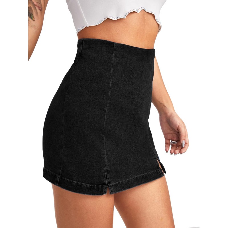Floerns Women's Casual Split Hem High Waist Denim Skorts Skirt
