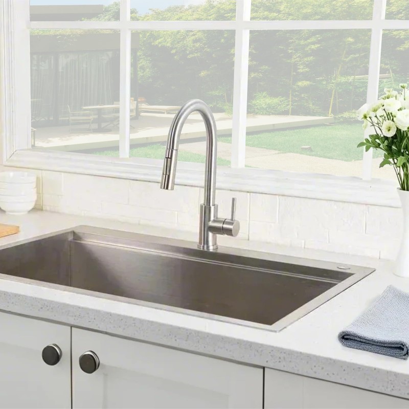 HOTIS Kitchen Sink Faucet Brushed Nickel with Pull Down Sprayer,