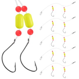 Dr.Fish 5 Pack Pompano Rigs Surf Fishing Saltwater Bottom Live Bait Rig Snell Floats Beads Wide Gap Hooks Swivels Duo Lock Snaps Fluorescent Yellow
